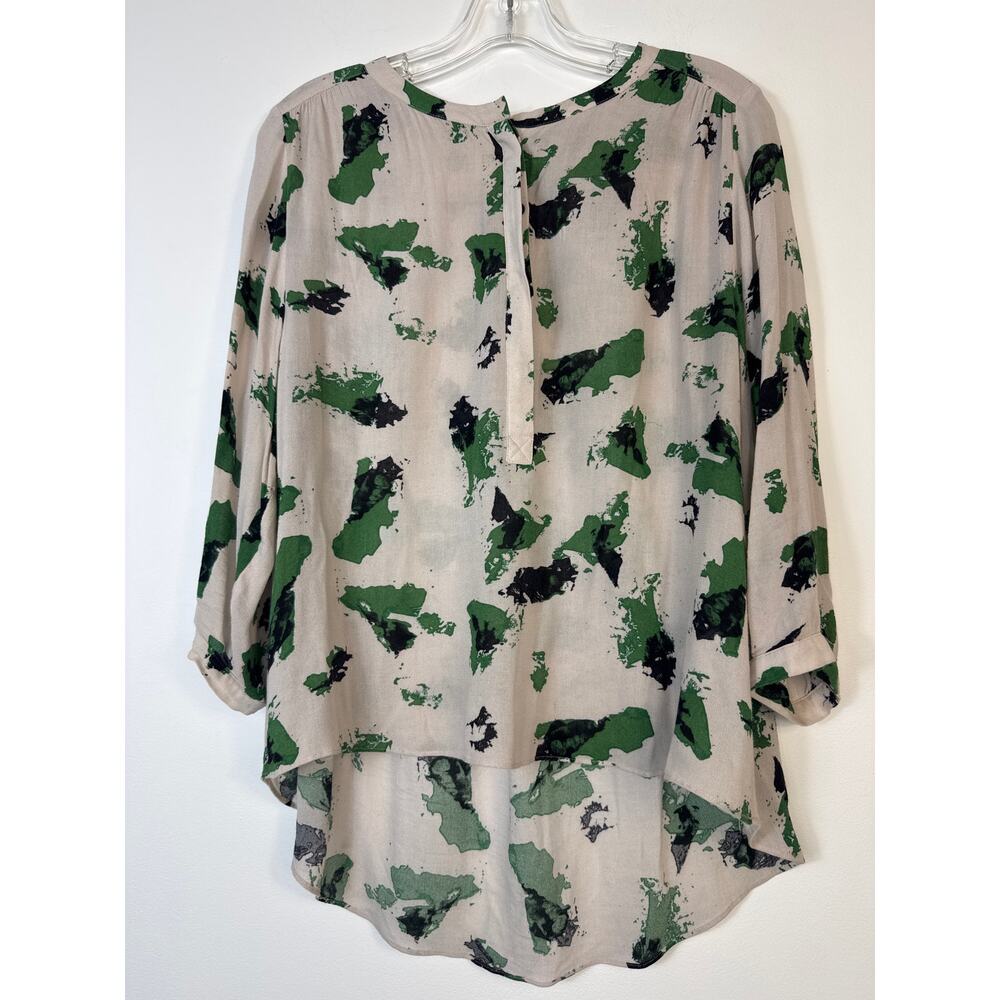 Essentiel Antwerp Abstract Brushstroke Blouse EU38/US Medium Green Black Modern